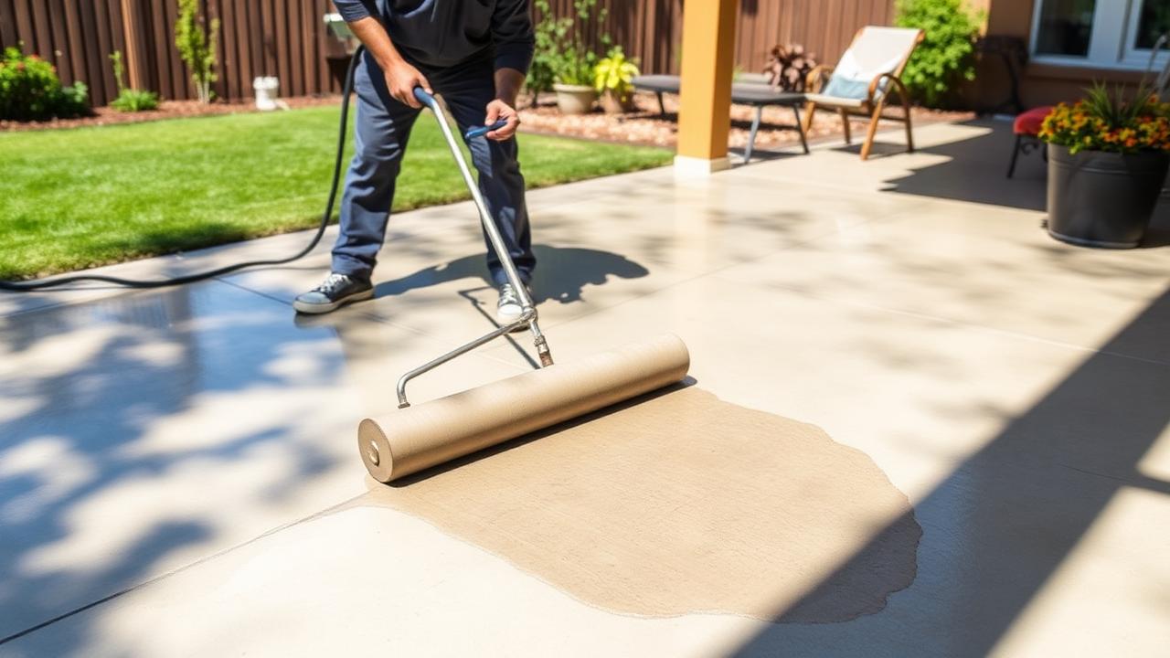 Concrete sealing on a backyard patio in Sacramento County