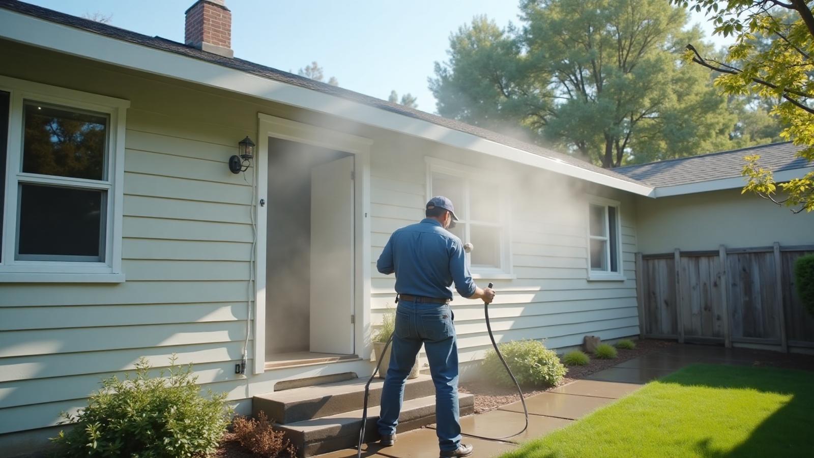 Professional house washing in Sacramento removing dirt and mildew with soft wash