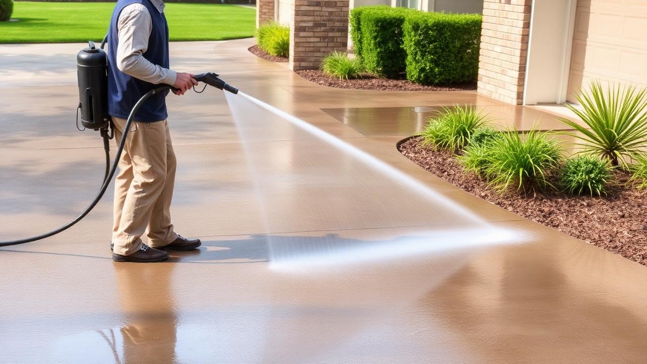 Pressure washing concrete before sealing in Sacramento County