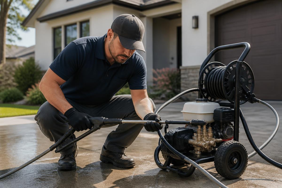 Technician preparing equipment for exterior cleaning