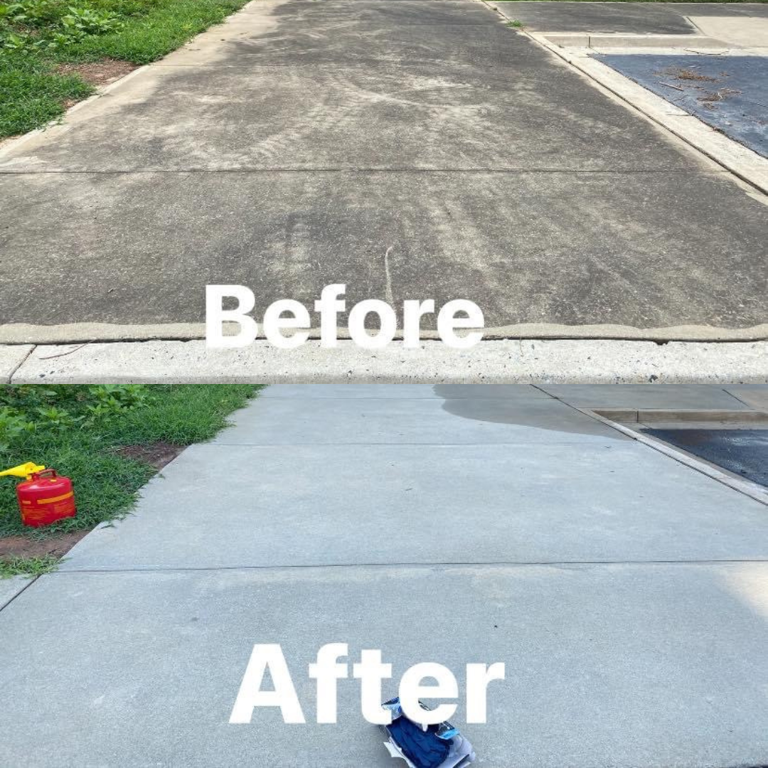 Before and after driveway pressure washing