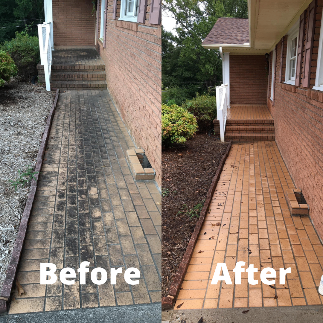 Before and after brick walkway cleaning