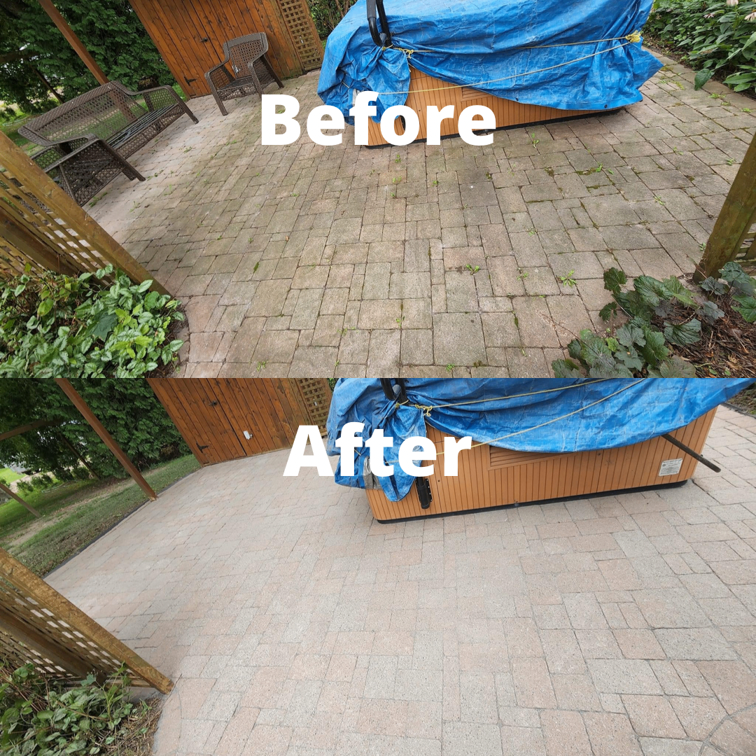 Before and after patio cleaning