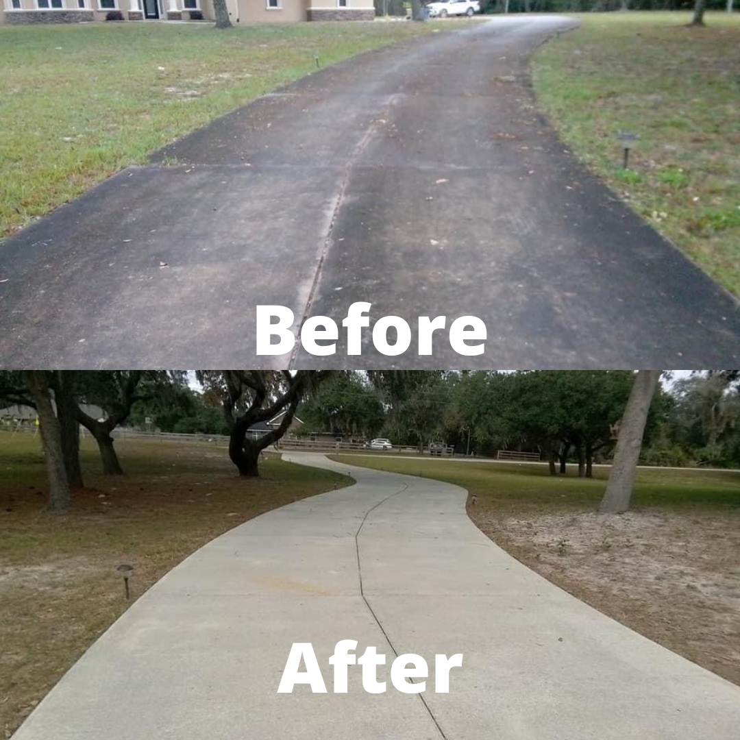 Before and after driveway cleaning
