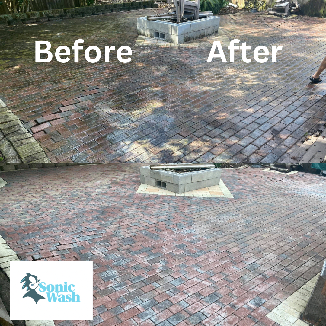 Before and after brick patio cleaning