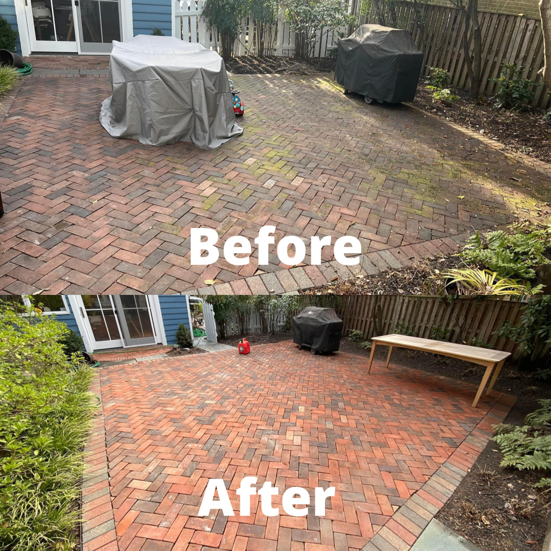 Before and after brick patio pressure washing