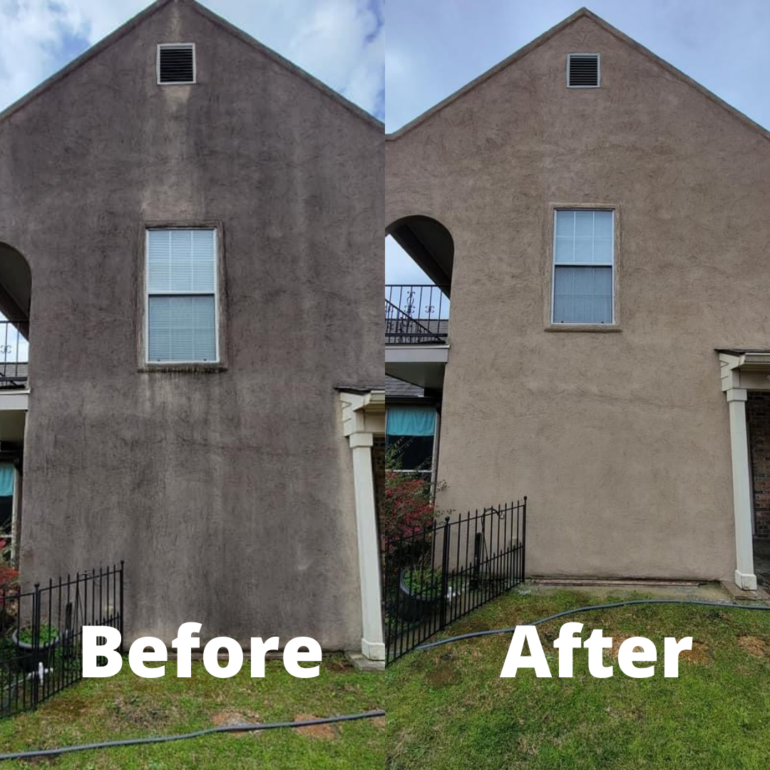 Before and after house exterior wall cleaning