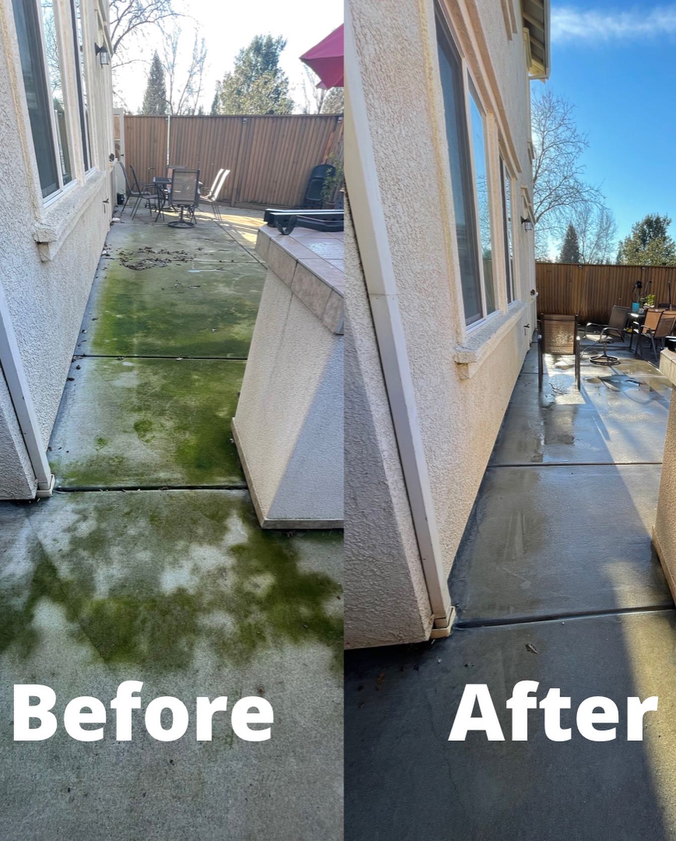 Before and after patio deep cleaning