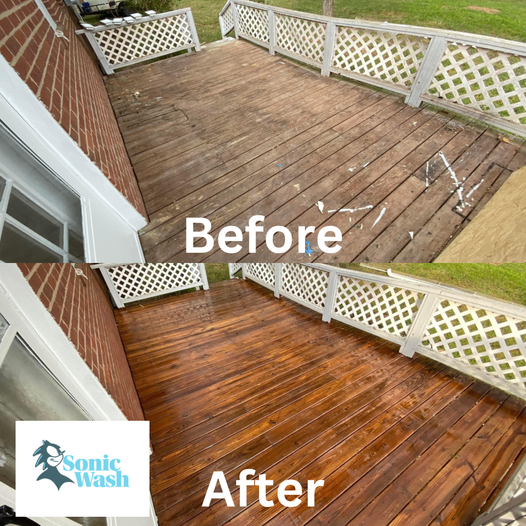 Before and after deck cleaning