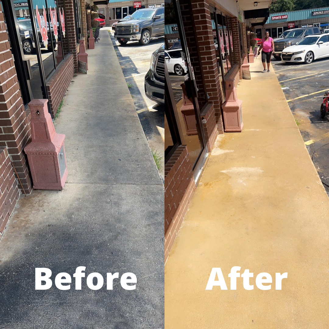 Before and after commercial sidewalk cleaning